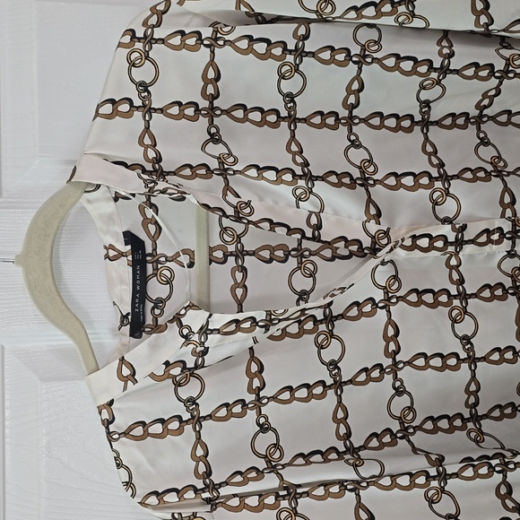 Zara Woman Chainlink Equestrian Tunic Shirt Blouse Cream Brown Size Large - Picture 5 of 13